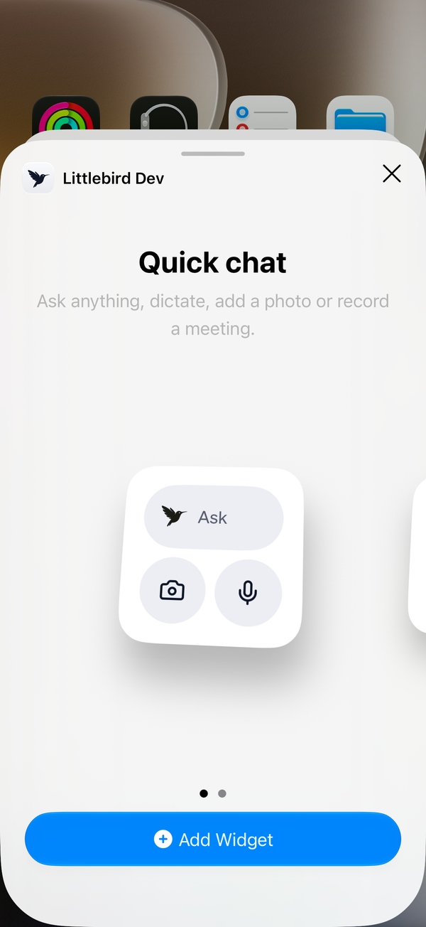 The Quick chat widget in the iOS widget gallery